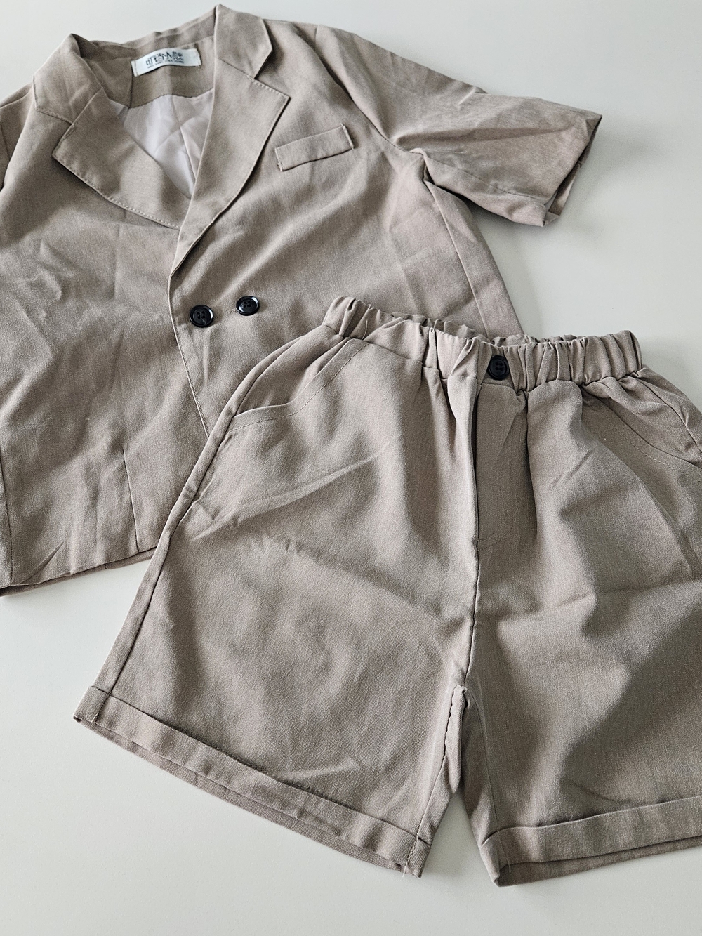 Two-Piece Beige Short Suit Set